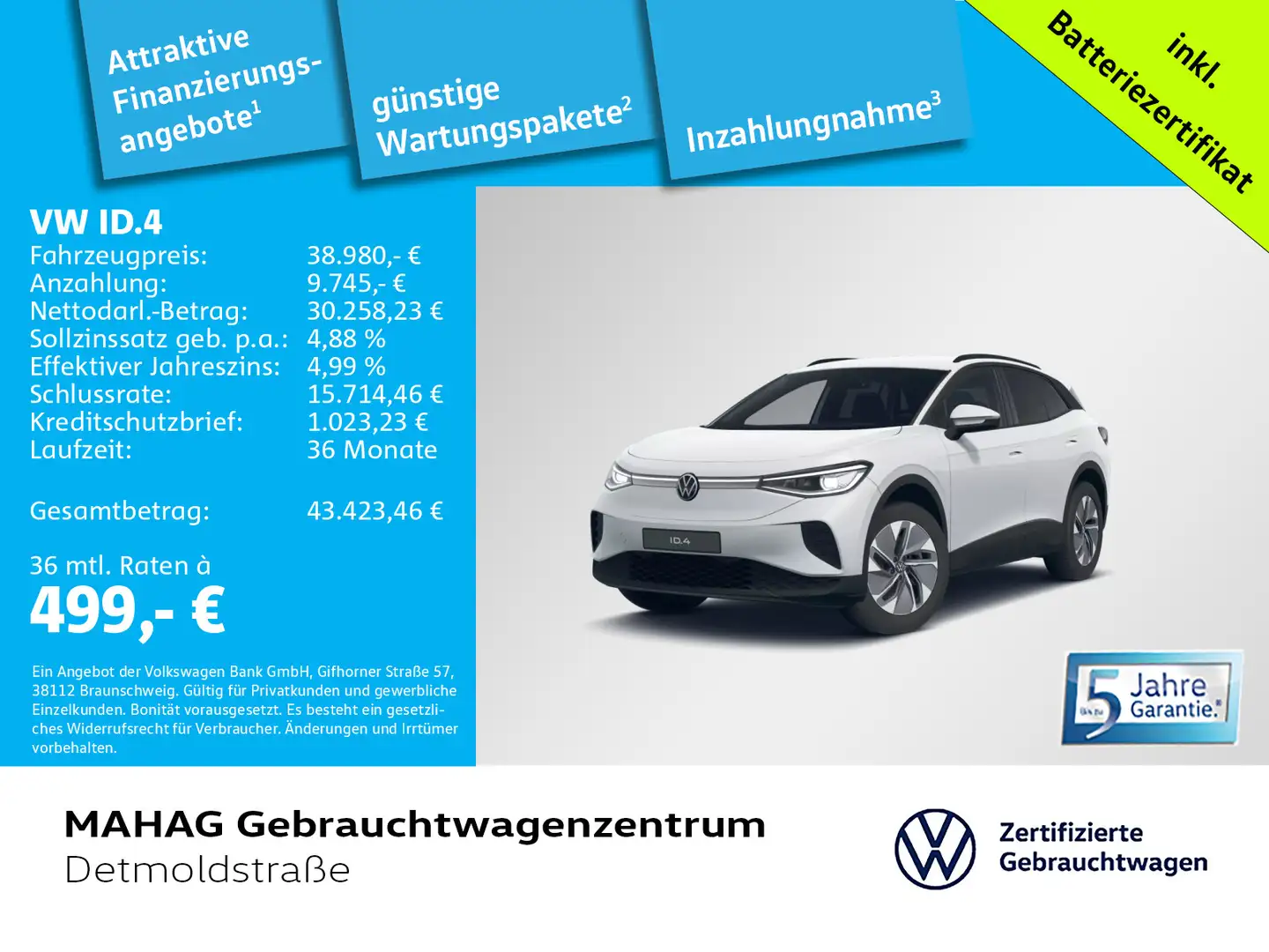 Volkswagen ID.4 Pro 82 kWh Wärmepu CCS IQ.Light Navi ParkPi Weiß - 1