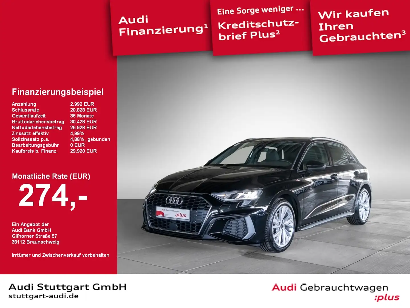 Audi A3 Sportback 35 TDI S line LED virtCo Kamera Schwarz - 1