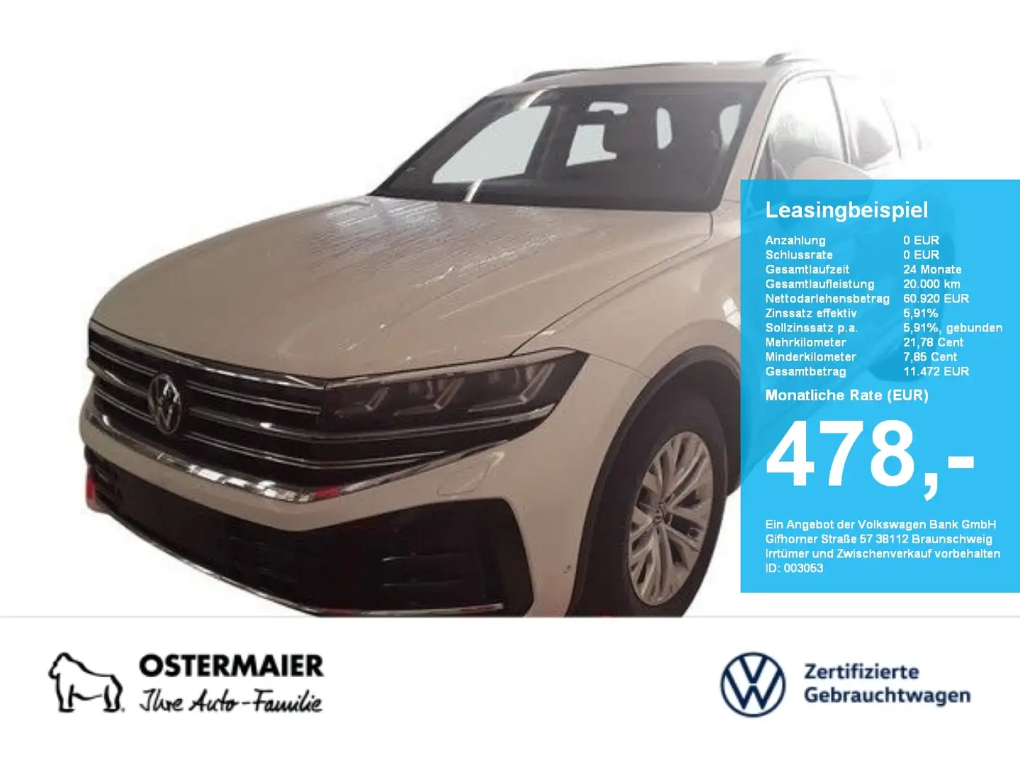 Volkswagen Touareg ELEGANCE 3.0TDI 286PS NP.105 AHK.PANO.STDHZG.HEAD- Blanc - 1