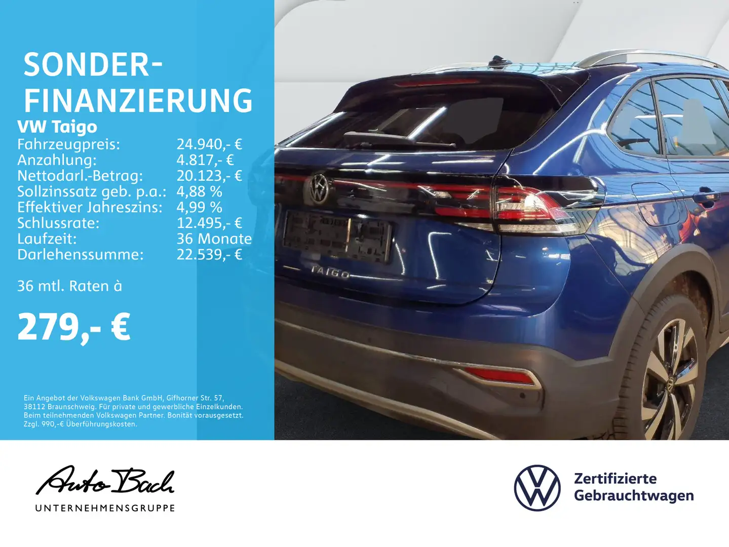 Volkswagen Taigo 1.0 TSI DSG Style, Navi, LED-Matrix, App-C Blau - 2