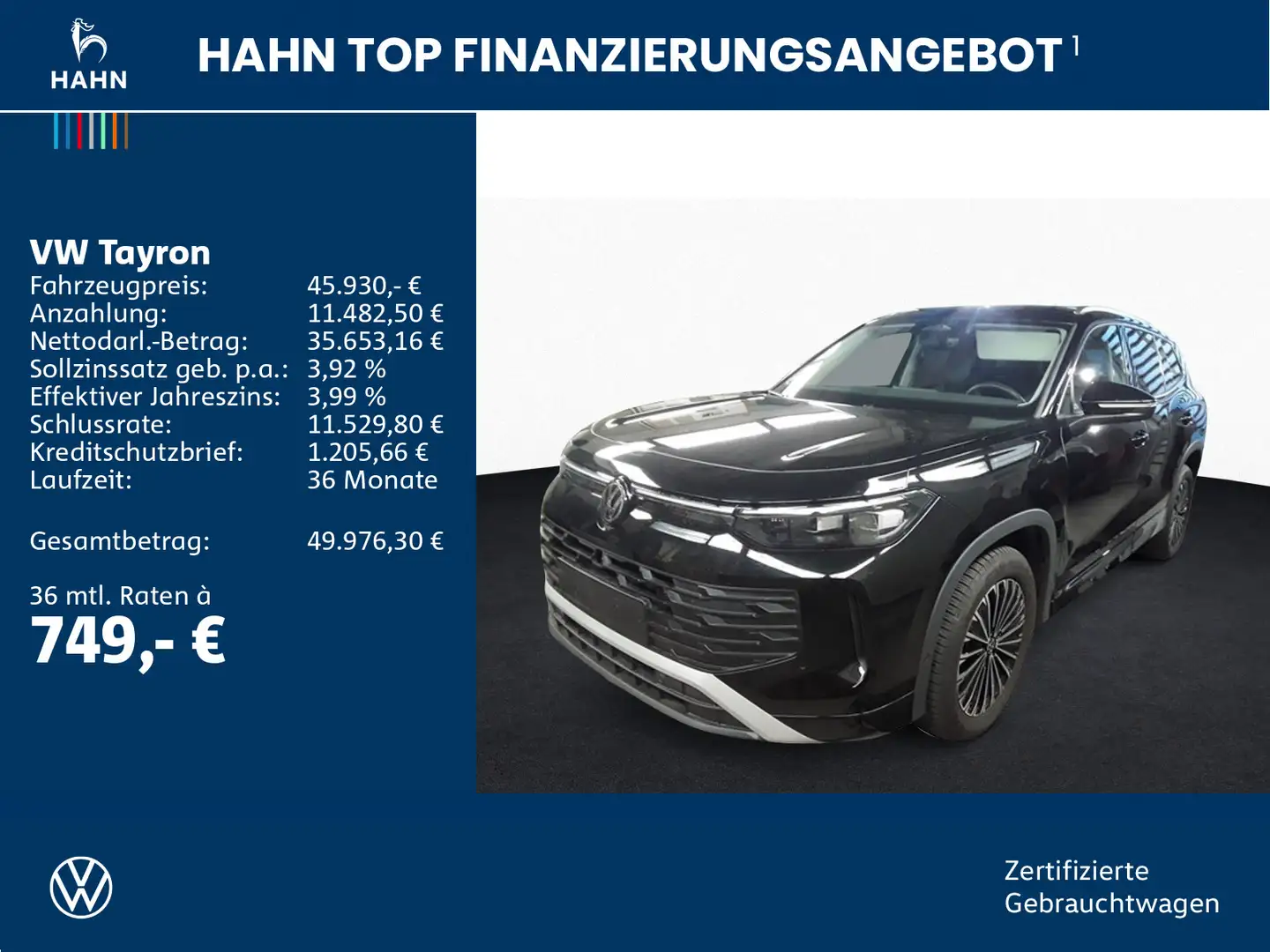 Volkswagen Tayron 2.0TDI DSG 4Mo Life LED AHK ACC APP CAM Schwarz - 2