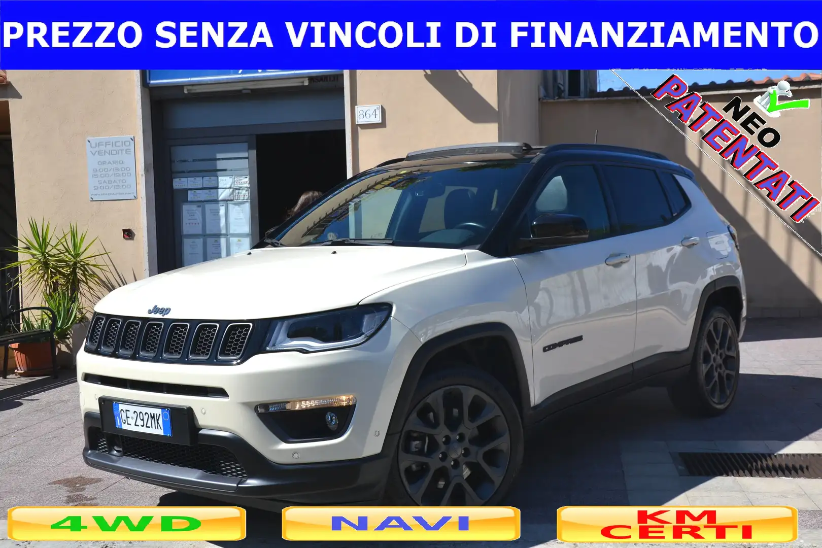Jeep Compass 1.3 240CV S PHEV TETTO+PELLE+NAV+RCAM+LED+PRIVACY Blanc - 1