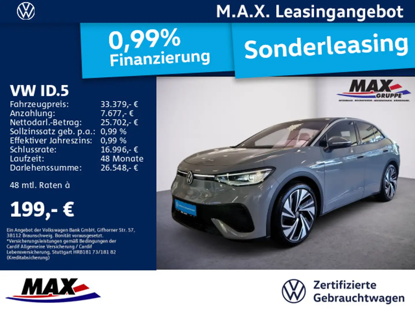 Volkswagen ID.5 PRO PERFORMANCE LED+PANO+AHK+WÄRMEPUMPE+APP Grau - 1