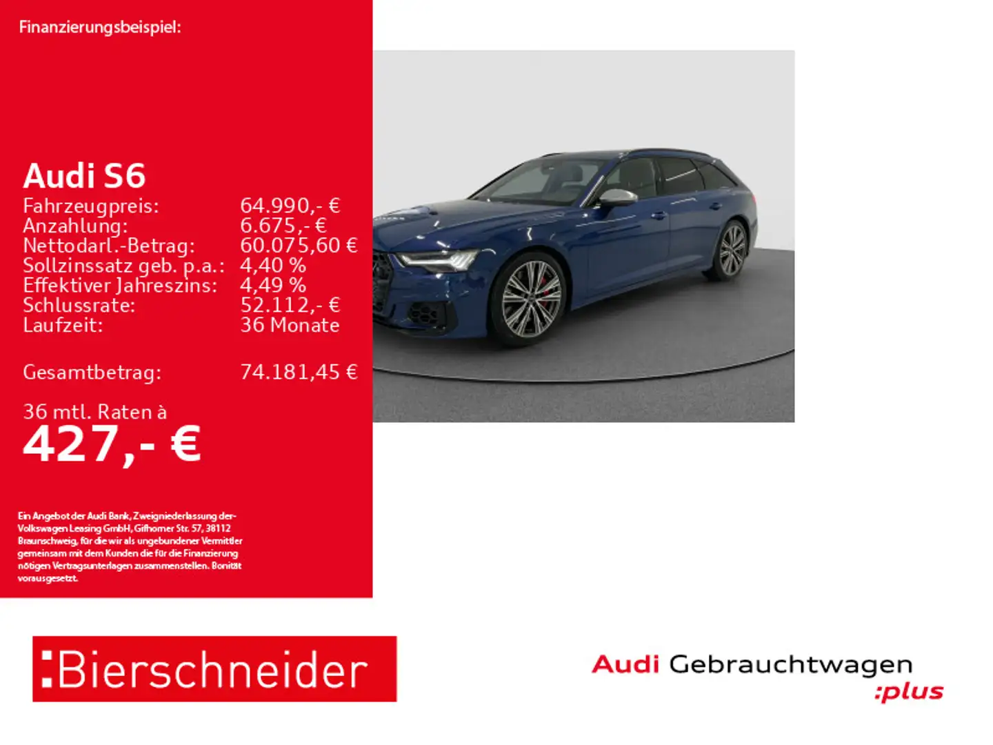 Audi S6 Av TDI qu advanced 20 AHK HD-MATRIX STHZ LEDE Blau - 1