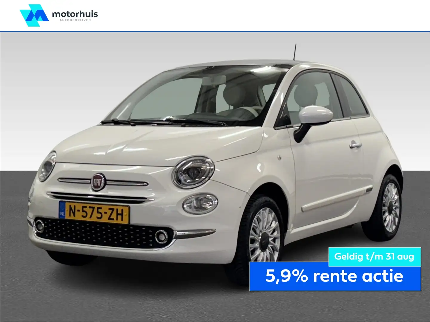 Fiat 500 1.2 LOUNGE 69PK NAVI AIRCO TEL PANODAK Wit - 1