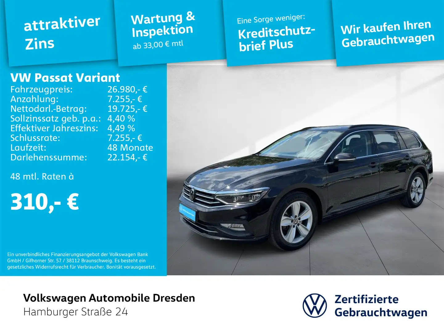 Volkswagen Passat Variant Business 2.0 TDI DSG IQ KAM SIDE Schwarz - 1