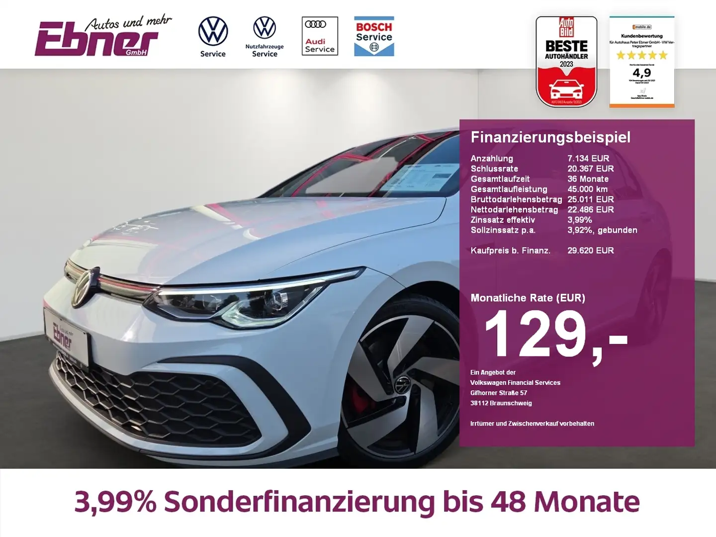 Volkswagen Golf VIII GTI 2.0TSI ANHÄNGERKPL+ACC+NAVI+APP+LED+SITZH Weiß - 1