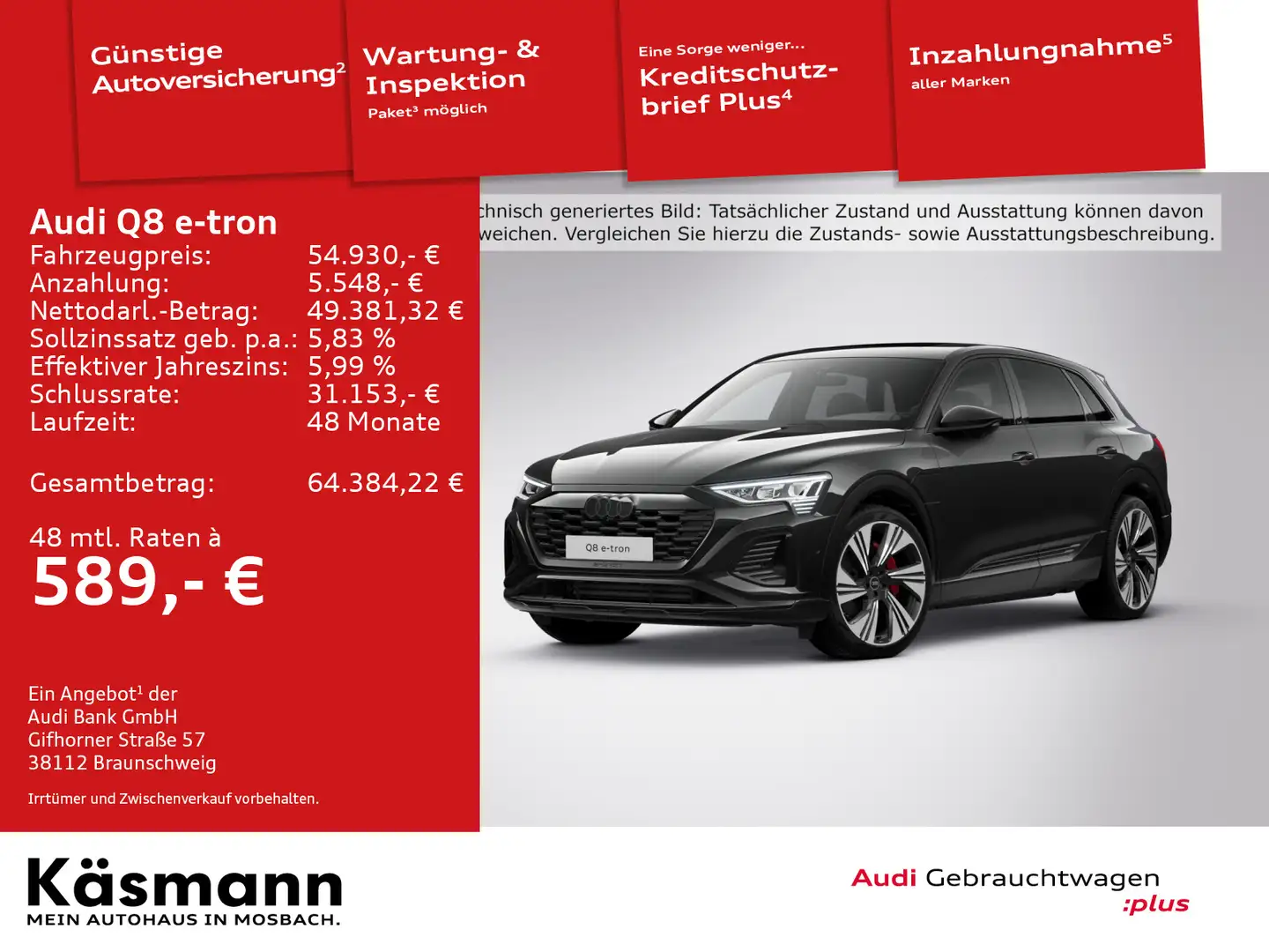 Audi Q8 e-tron S line 50 qu EDITION S line AHK PANO Schwarz - 1