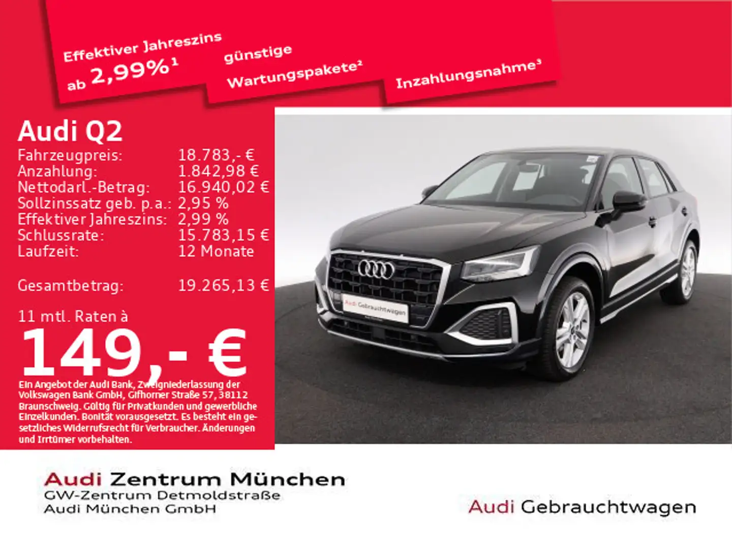Audi Q2 30 TFSI advanced PDC Navi Sitzhzg Schwarz - 1