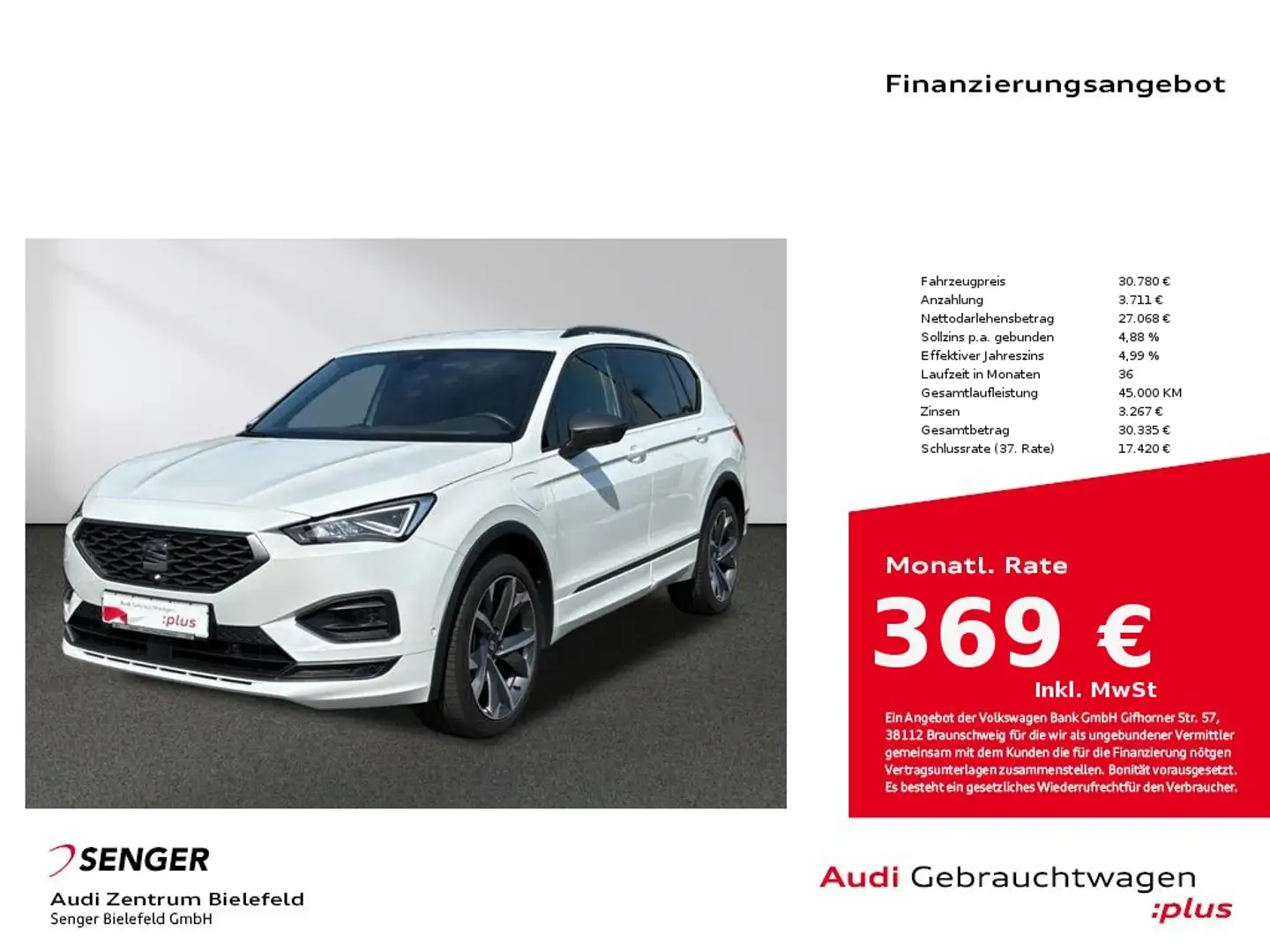 SEAT Tarraco FR 1.4 eHybrid Sitzhzg. CarPlay LED AHK Wit - 1