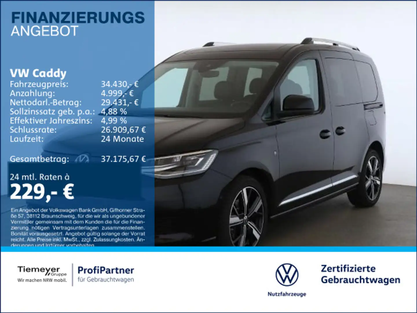 Volkswagen Caddy DSG STYLE STD.HZ LM18 PANO AHK ACC KAMERA Zwart - 1
