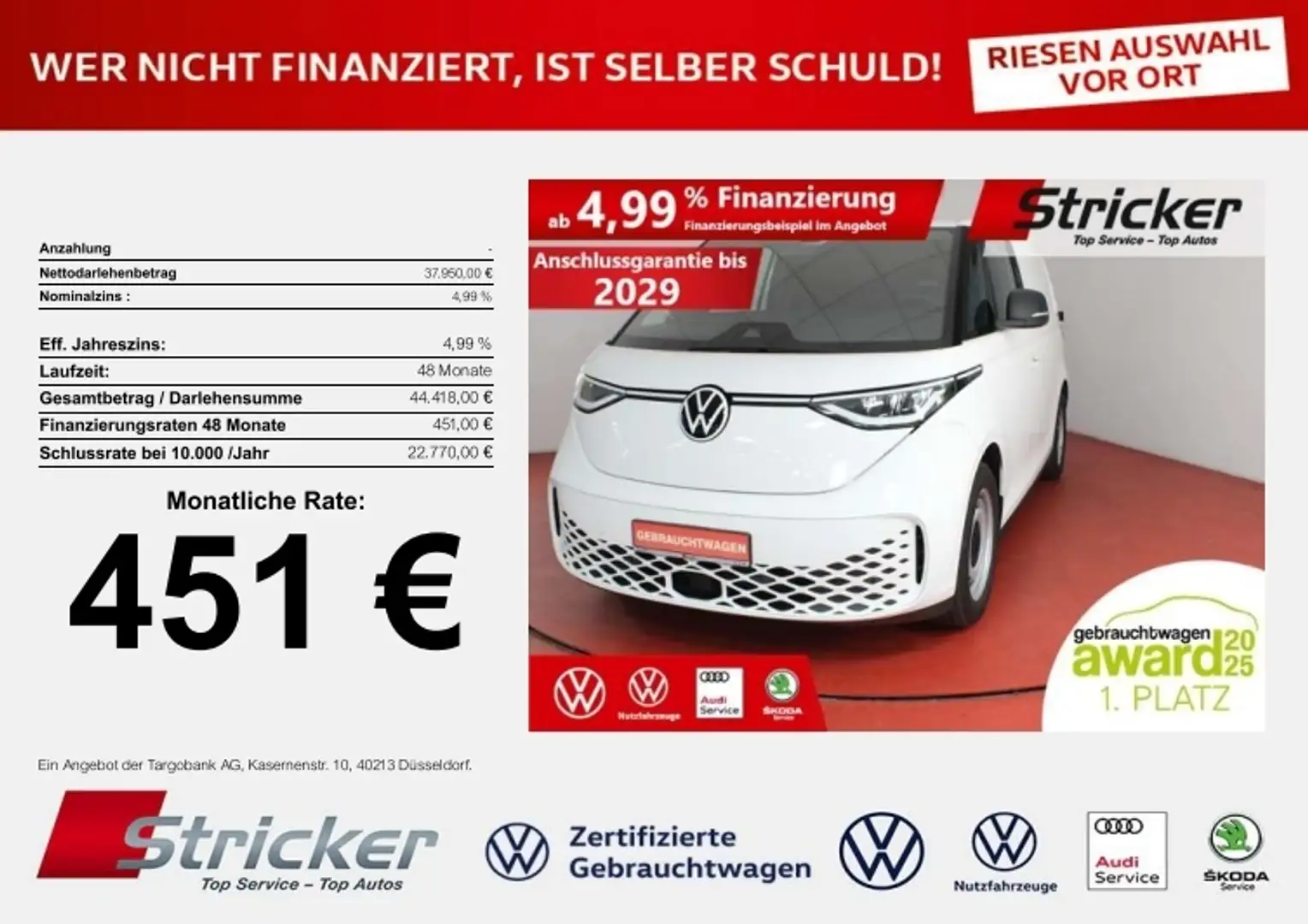 Volkswagen ID. Buzz Cargo 150/77 451,-ohne Anzahlung Kamera App-Conne Weiß - 1