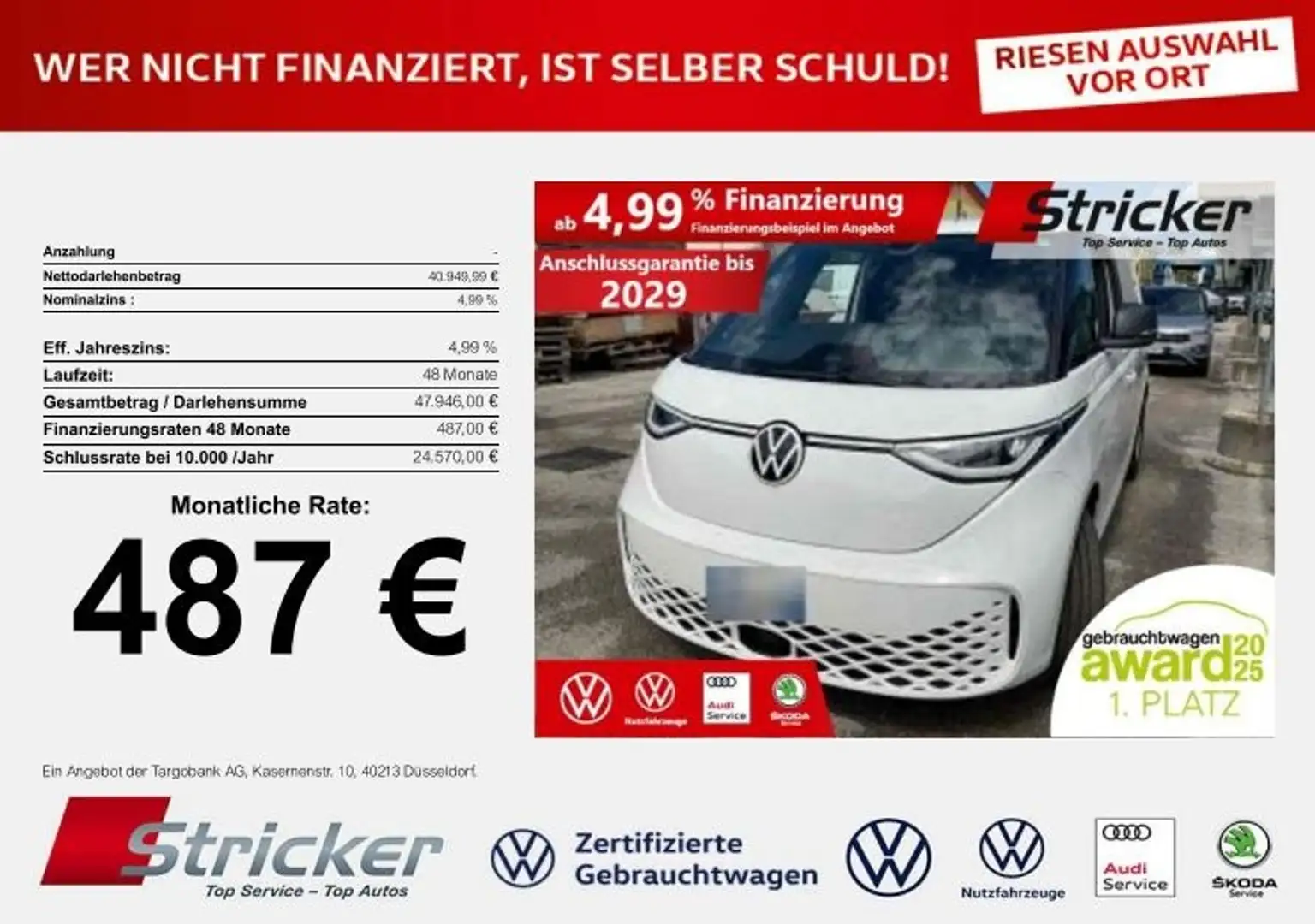 Volkswagen ID. Buzz Cargo 150/77 487,-ohne Anzahlung Kamera App-Conne Weiß - 1