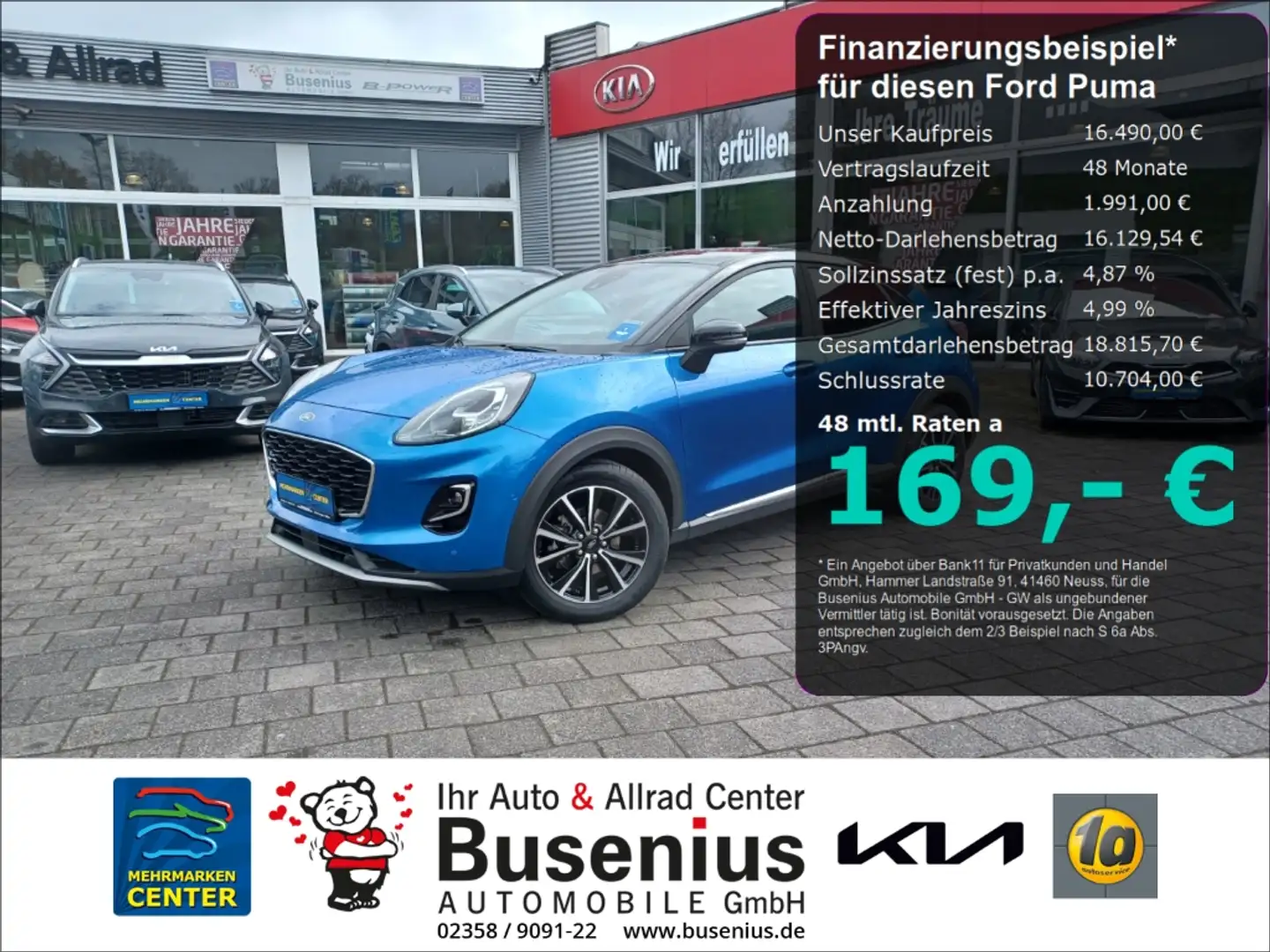 Ford Puma 1.0 EcoBoost Titanium+Assist+Kom+Winter Bleu - 1
