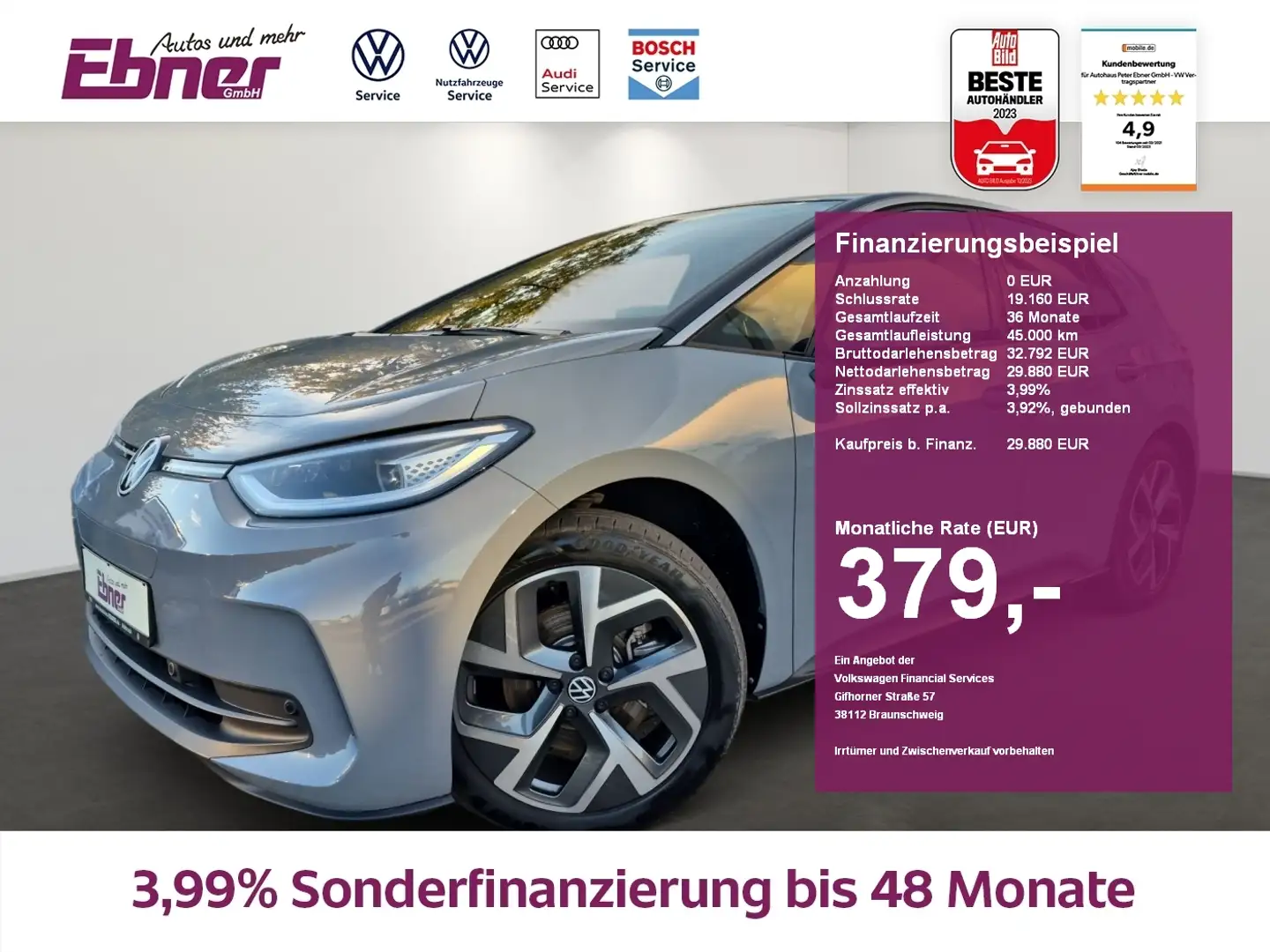 Volkswagen ID.3 NEU PRO AHK+WPUMPE+MATRIX+NAVI+APP+KAMERA+CCS+19 A Grau - 1