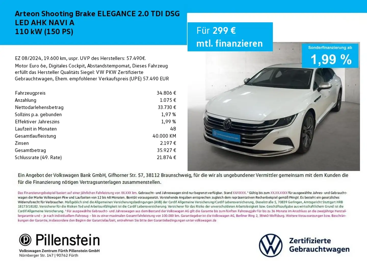 Volkswagen Arteon Shooting Brake ELEGANCE 2.0 TDI DSG LED AHK NAVI A Weiß - 1