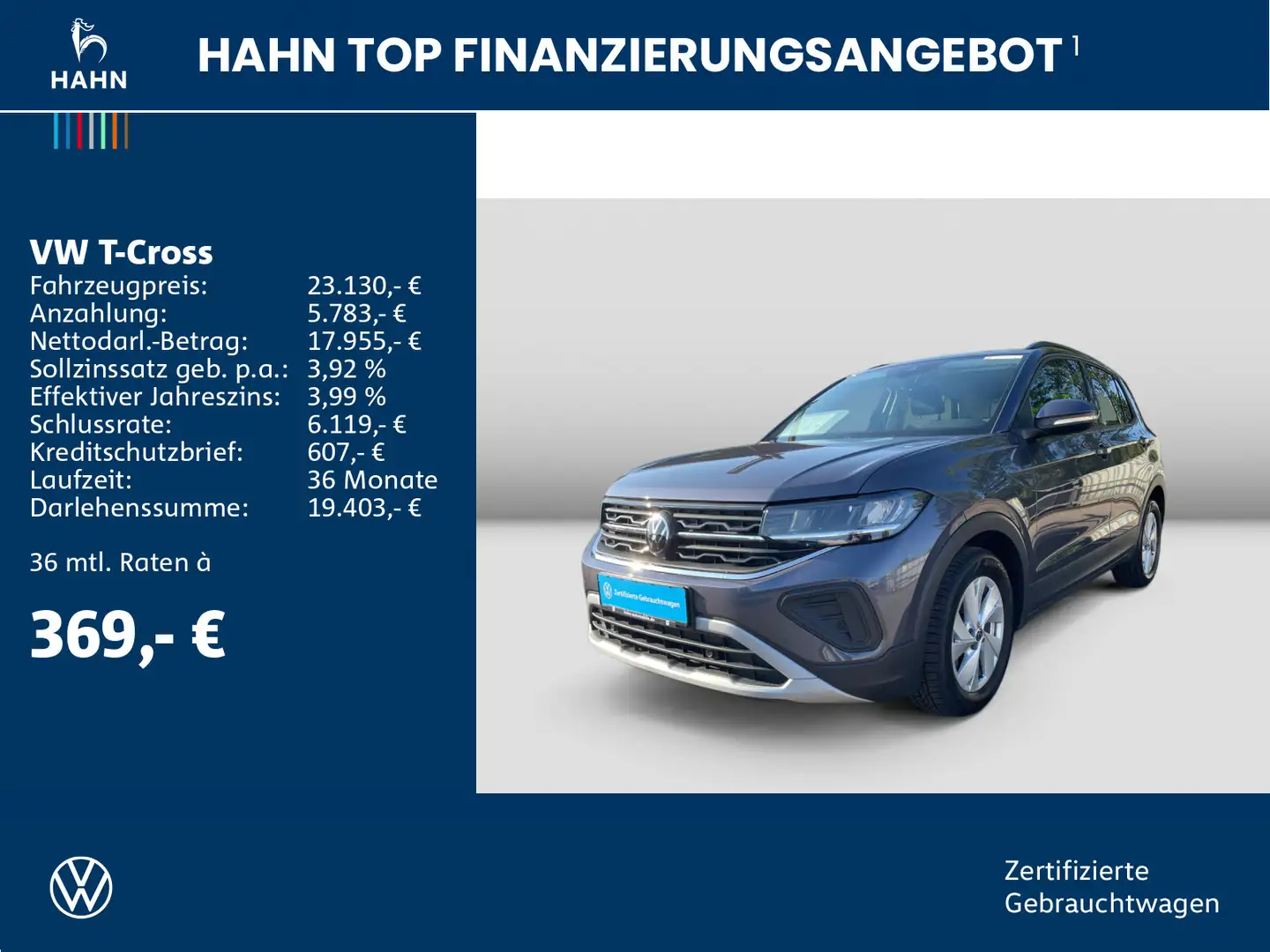 Volkswagen T-Cross 1.0 TSI Life LED Navi ACC PDC Sitzh App Grau - 2
