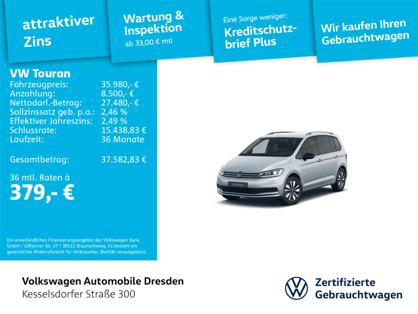 Volkswagen Touran 1.5 TSI DSG Comfortline AHZV ACC LED Navi Silber - 1