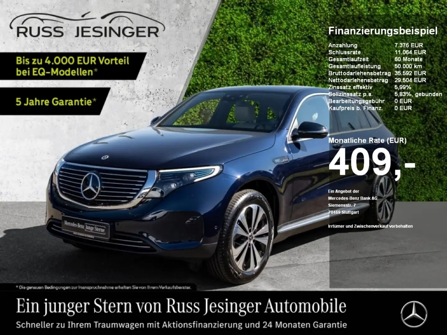Mercedes-Benz EQC 400 4M *AHK*Distr*MBUX*Navi*360*MBeam*KeyGo* Modrá - 1