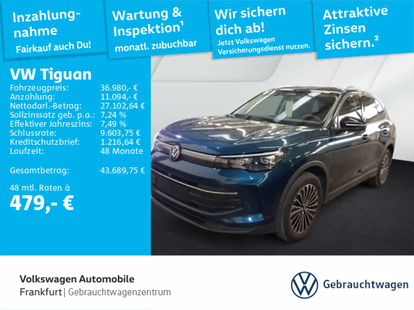 Volkswagen Tiguan 2.0 TDI DSG Goal Navi LEDPlus DAB+ FrontA Blau - 1