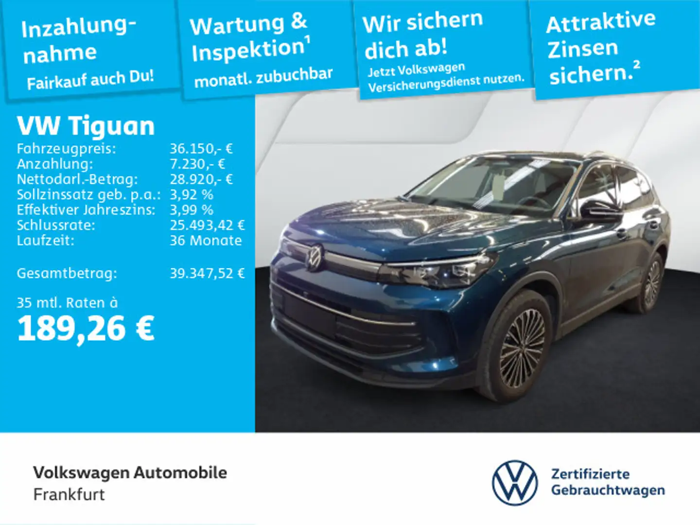 Volkswagen Tiguan 2.0 TDI DSG Goal Navi LEDPlus DAB+ FrontA Blau - 1