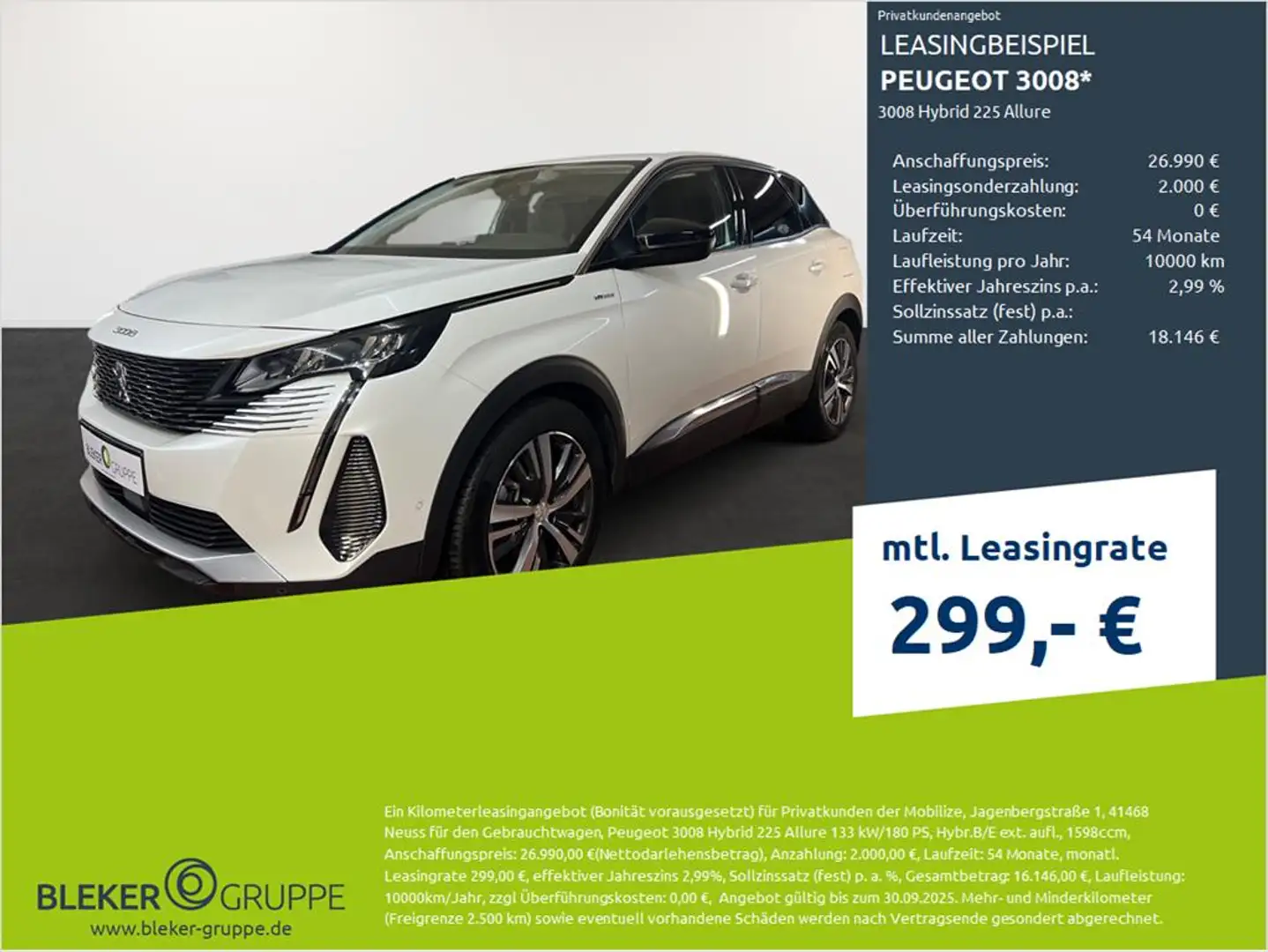 Peugeot 3008 3008 Hybrid 225 Allure Weiß - 1