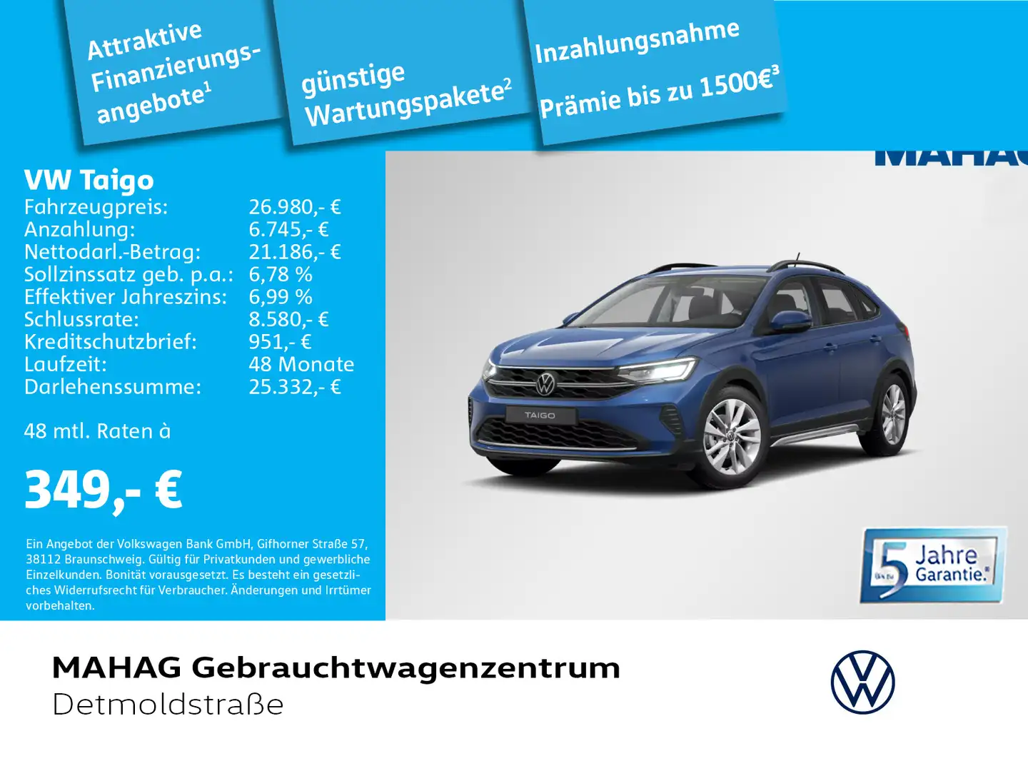Volkswagen Taigo 1.5 TSI Life LED Navi IQ.DRIVE DSG Blau - 1