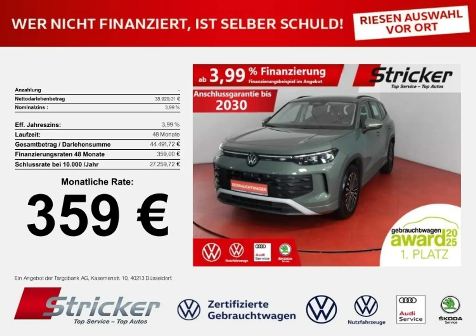 Volkswagen Tayron Life 1.5eTSI DSG 359,-ohne Anzahlung 7-Sitzer AHK Grün - 1