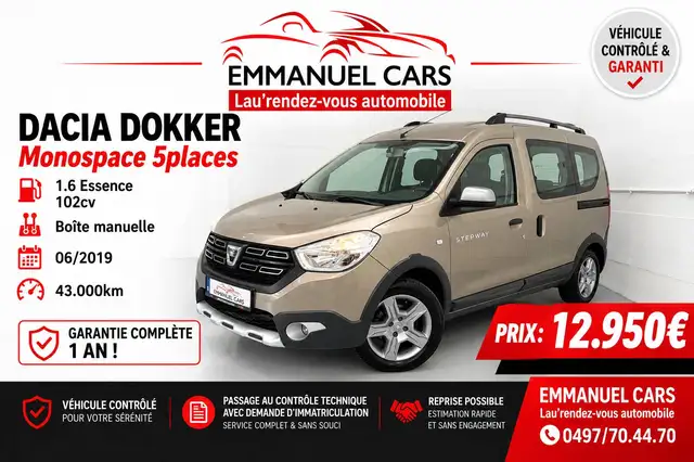 Dacia Dokker 1.6i STEPWAY. 1er Propriétaire. Super équipé; air-co, GPS, CarPlay, capteurs de parking. GARANTIE 1AN!!