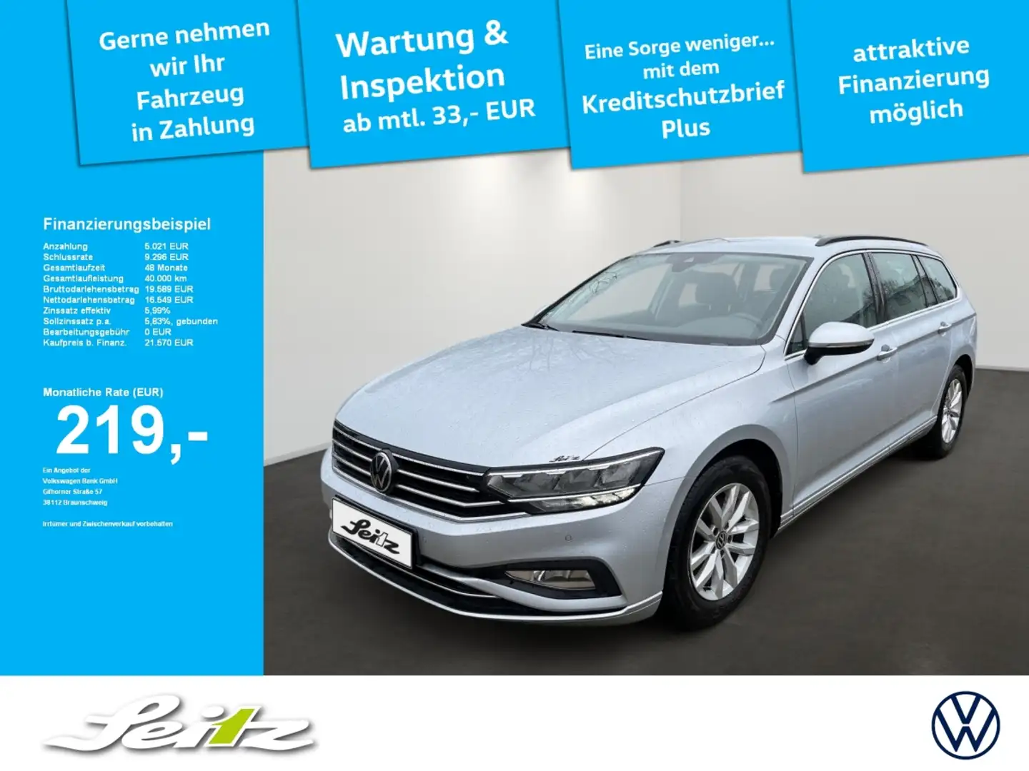 Volkswagen Passat Variant 2.0 TDI DSG AHK. LED. Einparkhilfe. Rückfahrkamera Zilver - 1