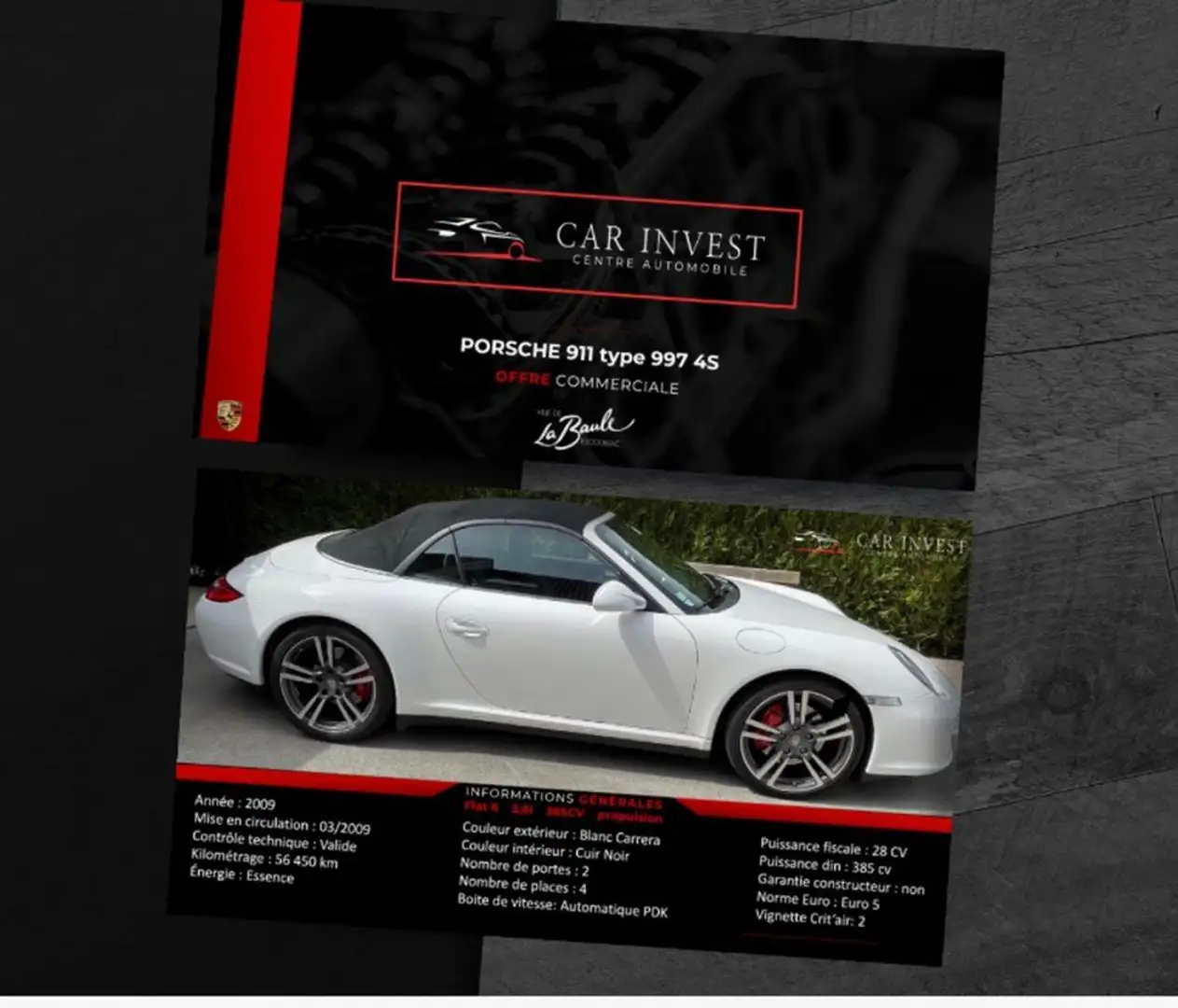 Porsche 911 997 4s cab 3.8 bt pdk entretien ok origine france Blanc - 1