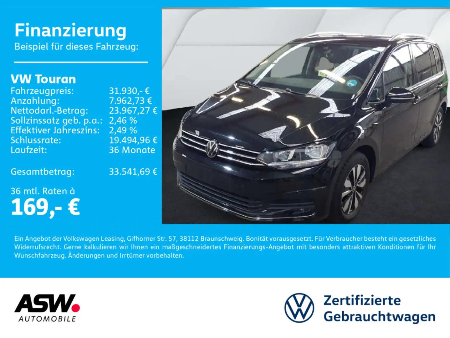 Volkswagen Touran Goal 1,5 TSI 7-Sitzer ACC Navi PDC RFK Schwarz - 1
