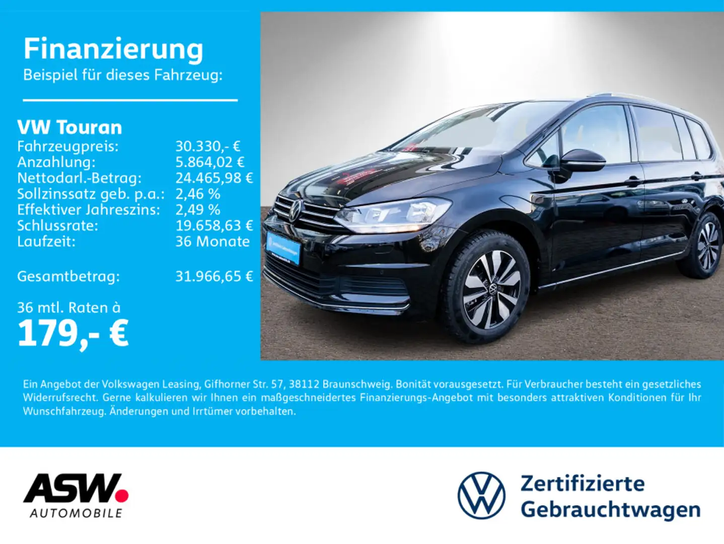 Volkswagen Touran Goal 1,5 TSI 7-Sitzer ACC Navi PDC RFK Schwarz - 1