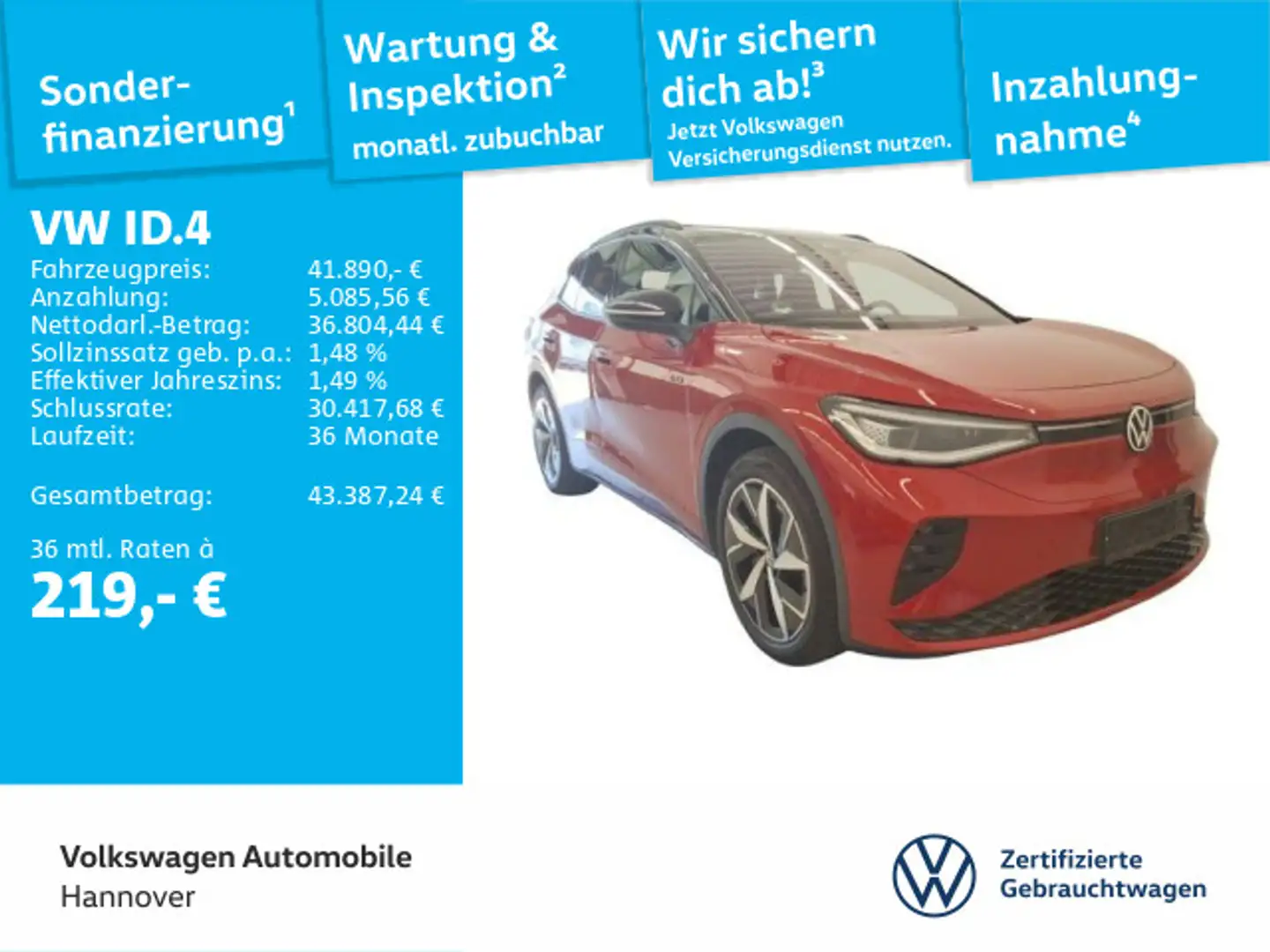 Volkswagen ID.4 GTX 4M Navi AHK Pano Kamera HUD WP ACC LED Rot - 1