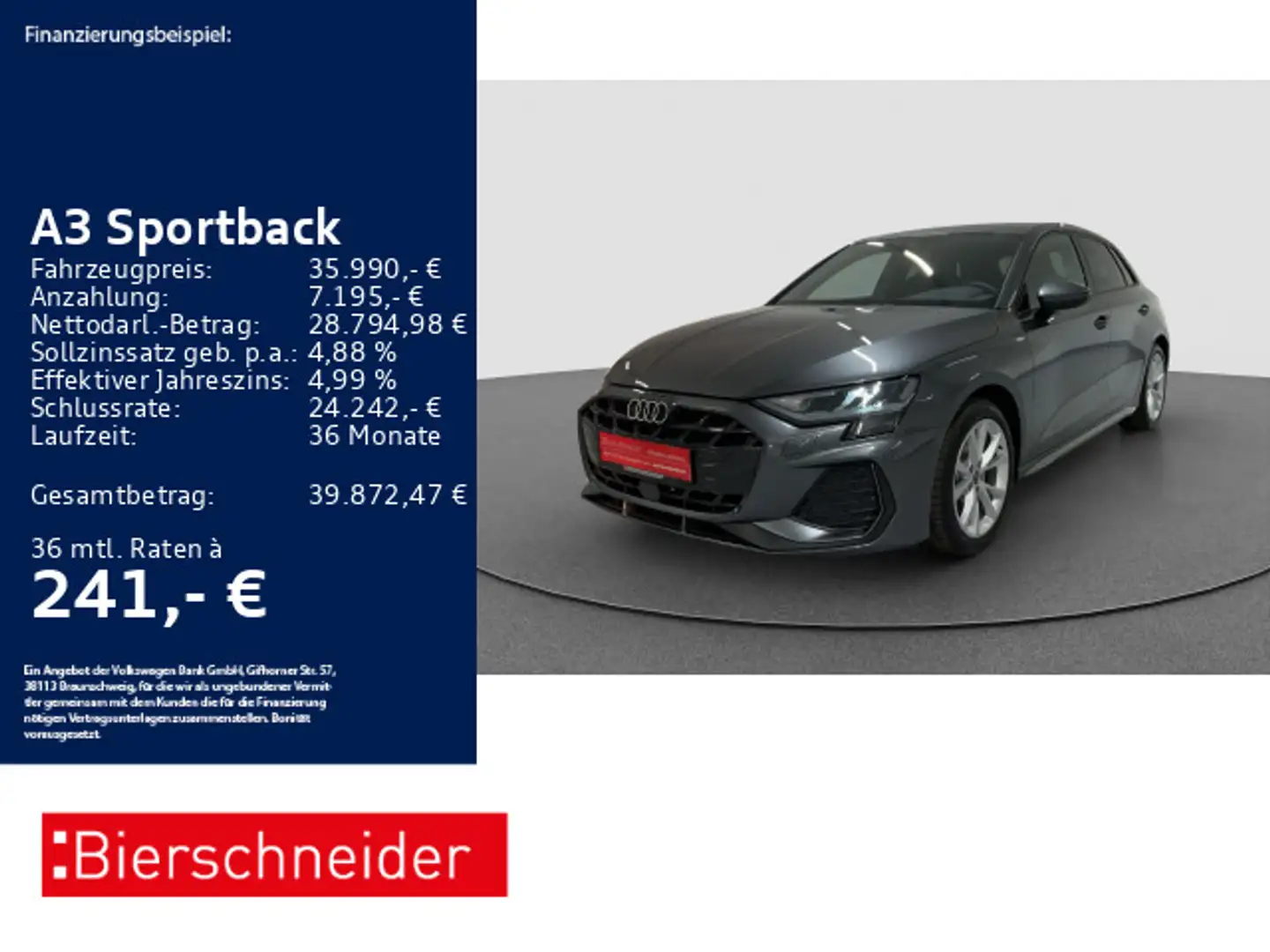 Audi A3 35 TFSI S-tronic S-Line AHK ACC BUS Grau - 1