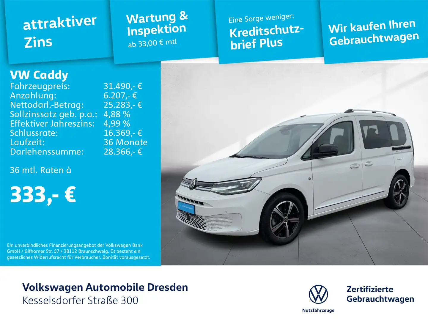 Volkswagen Caddy 1.5 TSI Style AHZV DAB LED PDC Weiß - 1