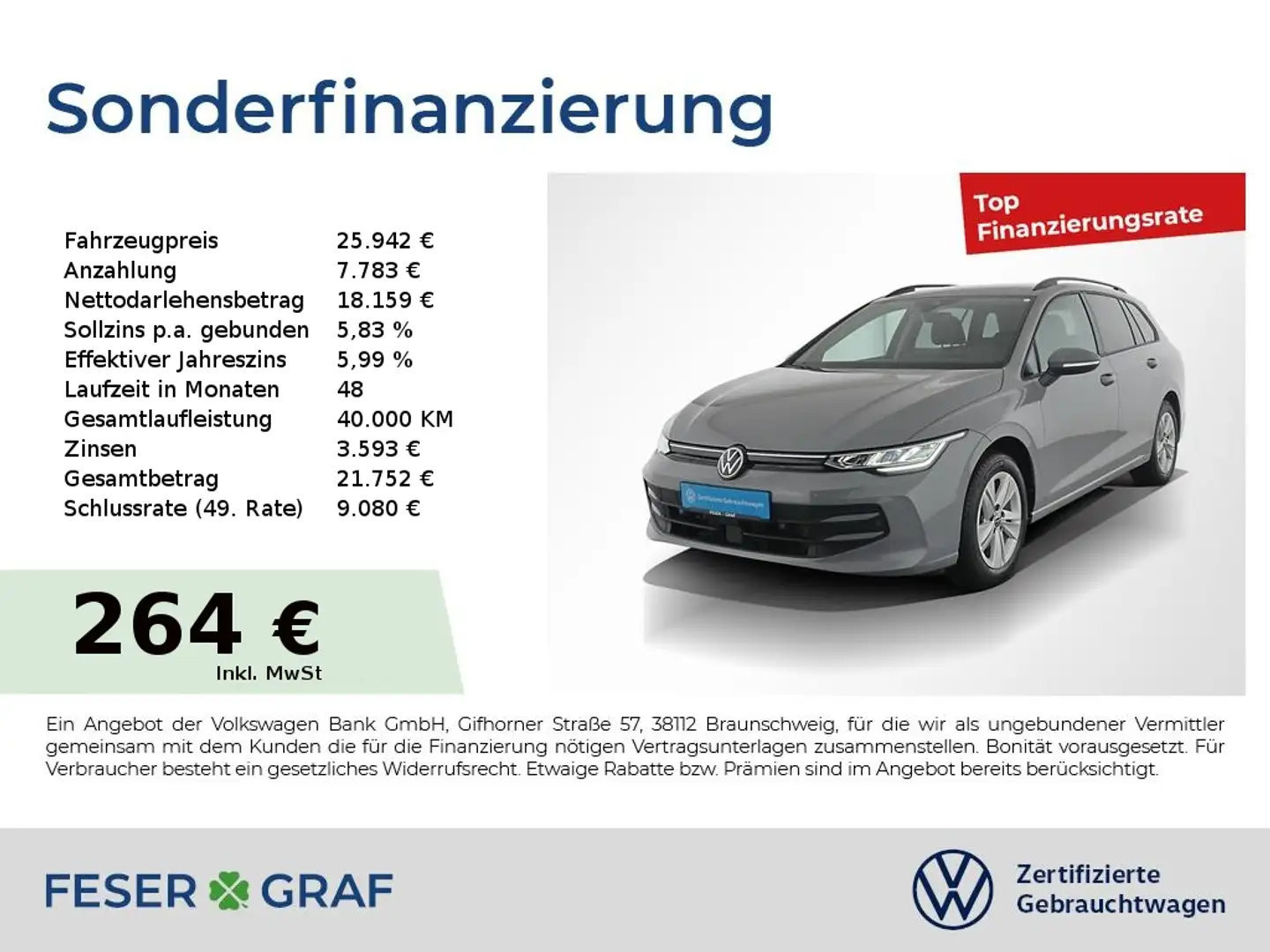Volkswagen Golf Variant 1.5eTSI Life DSG BusinessPremium-Paket Grau - 1