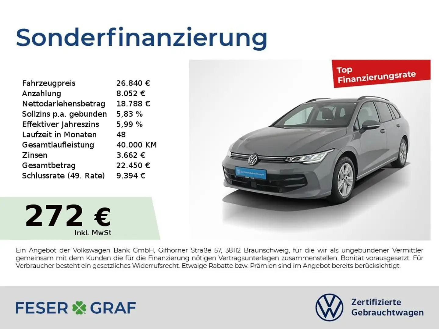 Volkswagen Golf Variant 1.5eTSI Life DSG BusinessPremium-Paket Grau - 1