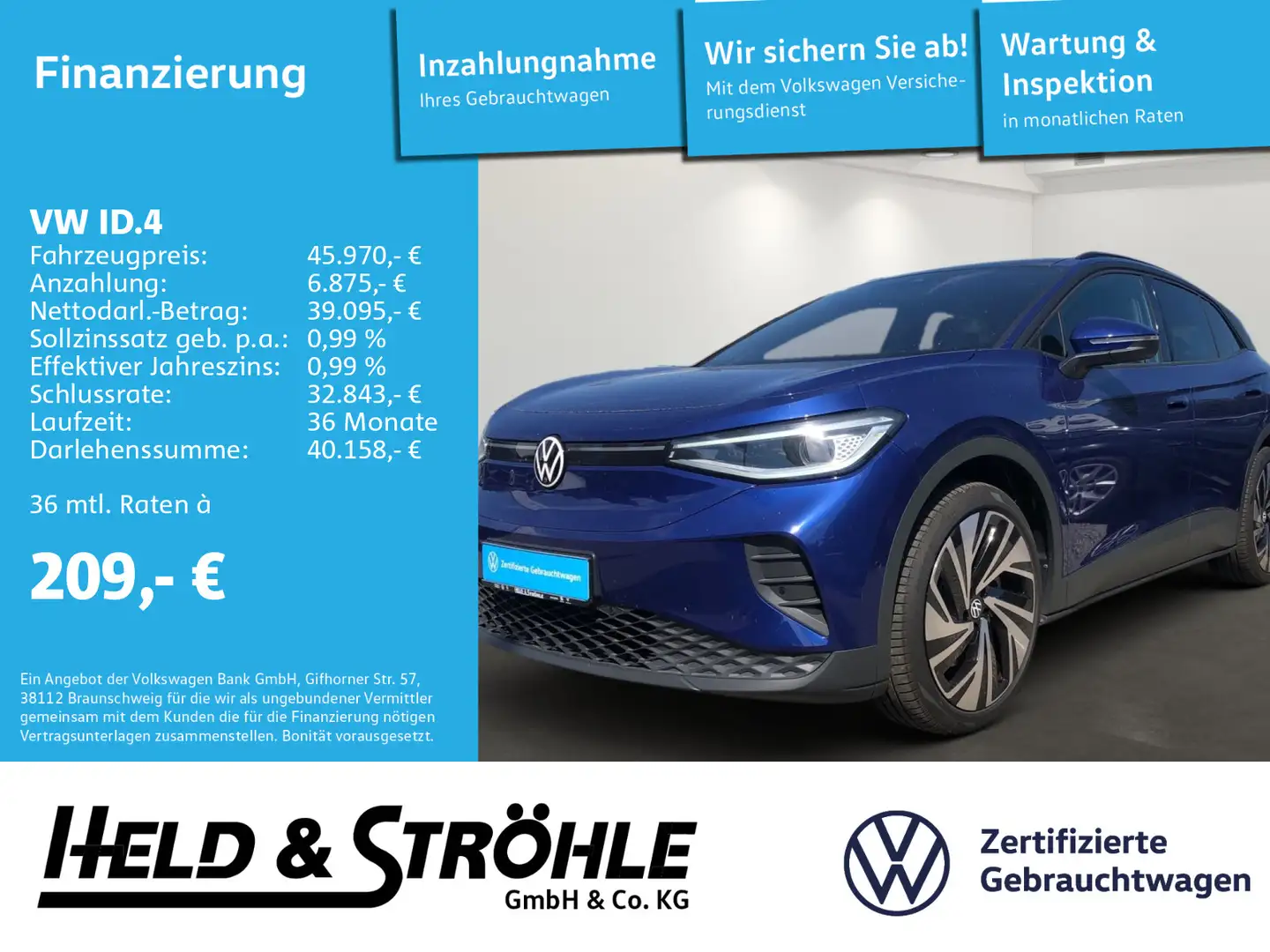 Volkswagen ID.4 Pro 4MOTION AHK PANO MATRIX HUD WÄPU Blau - 1