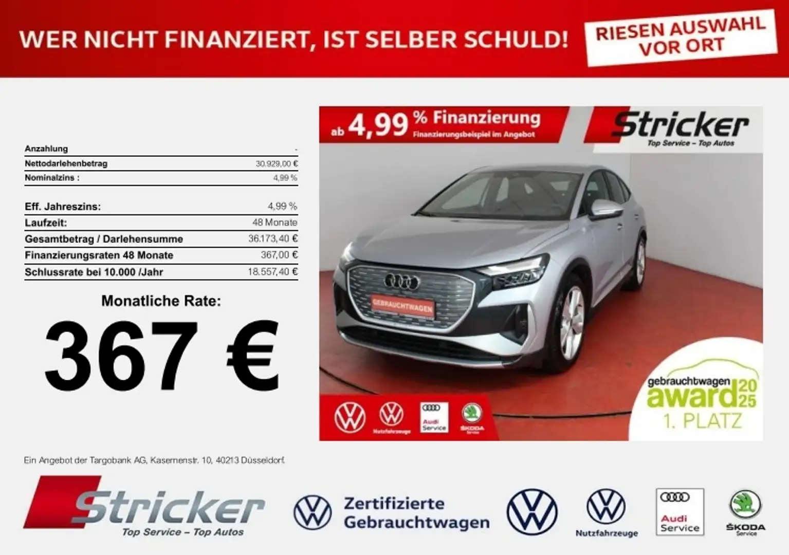 Audi Q4 e-tron S-Line quattro 220/77 367,-ohne Anzahlung Navi Ka Silber - 1