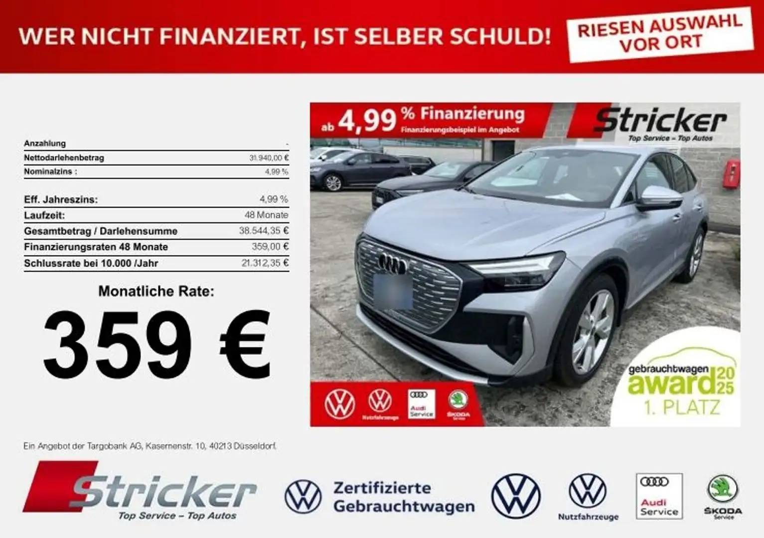 Audi Q4 e-tron S-Line quattro 220/77 359,-ohne Anzahlung Navi Ka Silber - 1