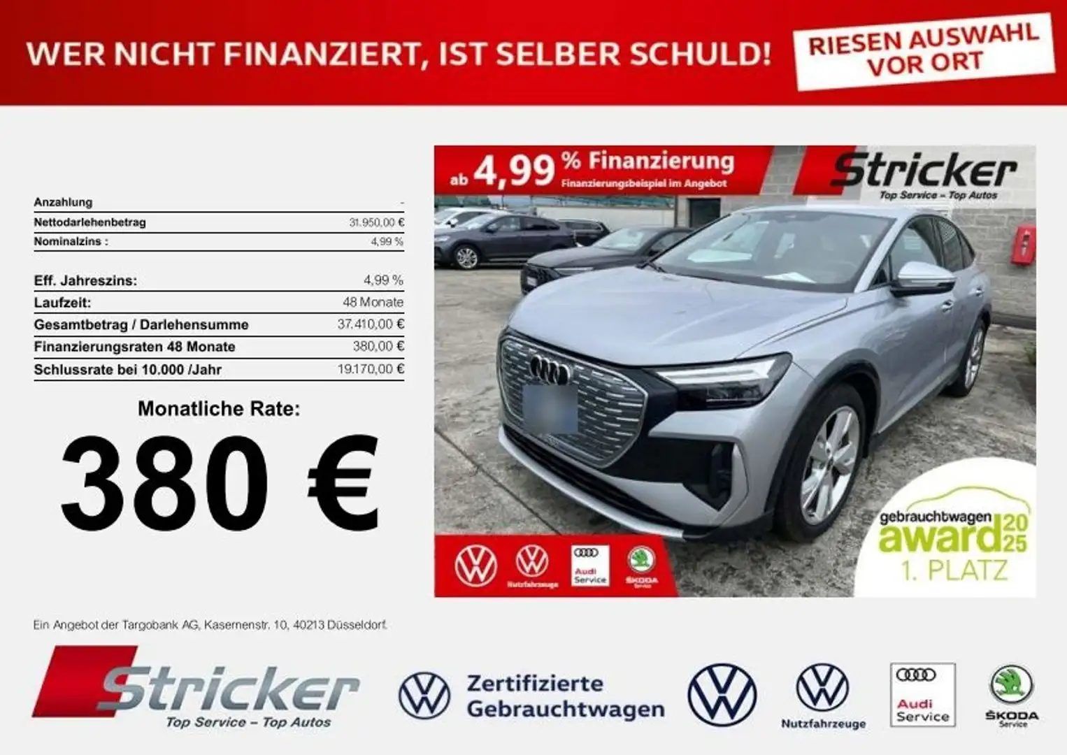 Audi Q4 e-tron S-Line quattro 220/77 359,-ohne Anzahlung Navi Ka Silber - 2