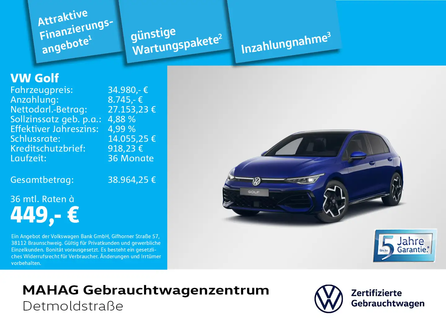 Volkswagen Golf VIII 1.5 eTSI R-Line AHK IQ.Light Navi Park Blau - 1