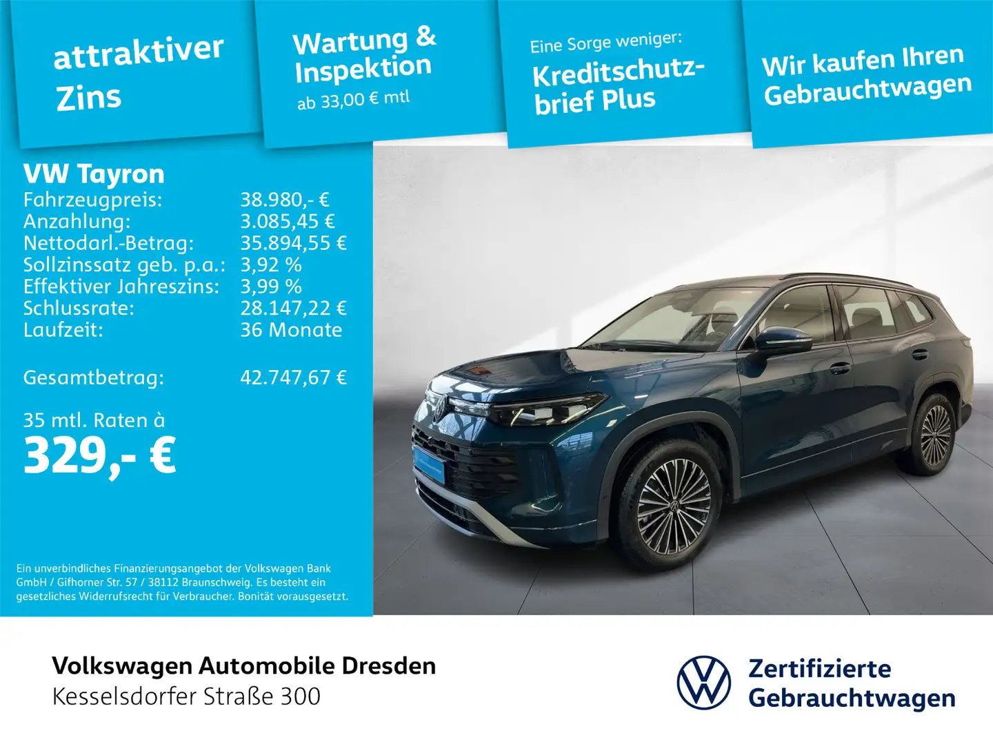 Volkswagen Tayron 1.5 TSI DSG Life AHZV ACC LED Navi Kamera Blau - 1