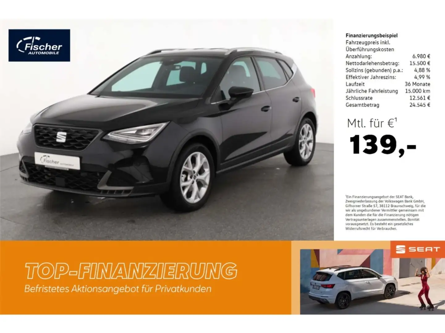 SEAT Arona 1.5 TSI DSG FR VOLL-LED/NAV/KESSY/RFK/ACC Schwarz - 1