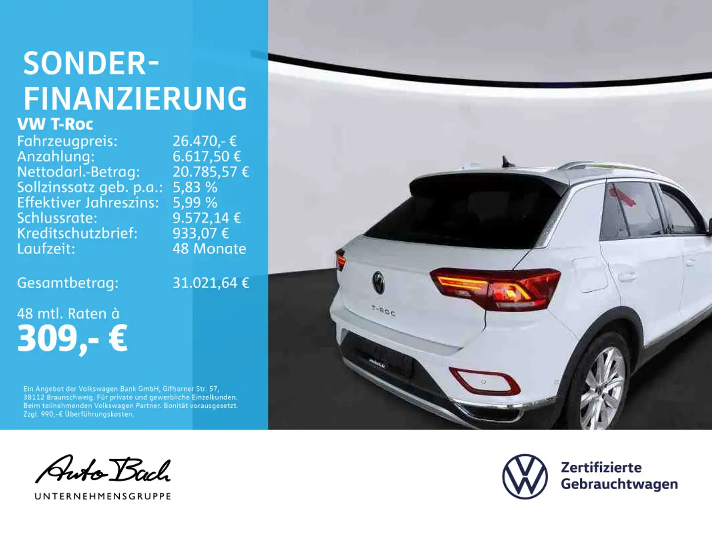 Volkswagen T-Roc 1.5TSI Style DSG Navi LED Standhzg ACC AHK Blanc - 2