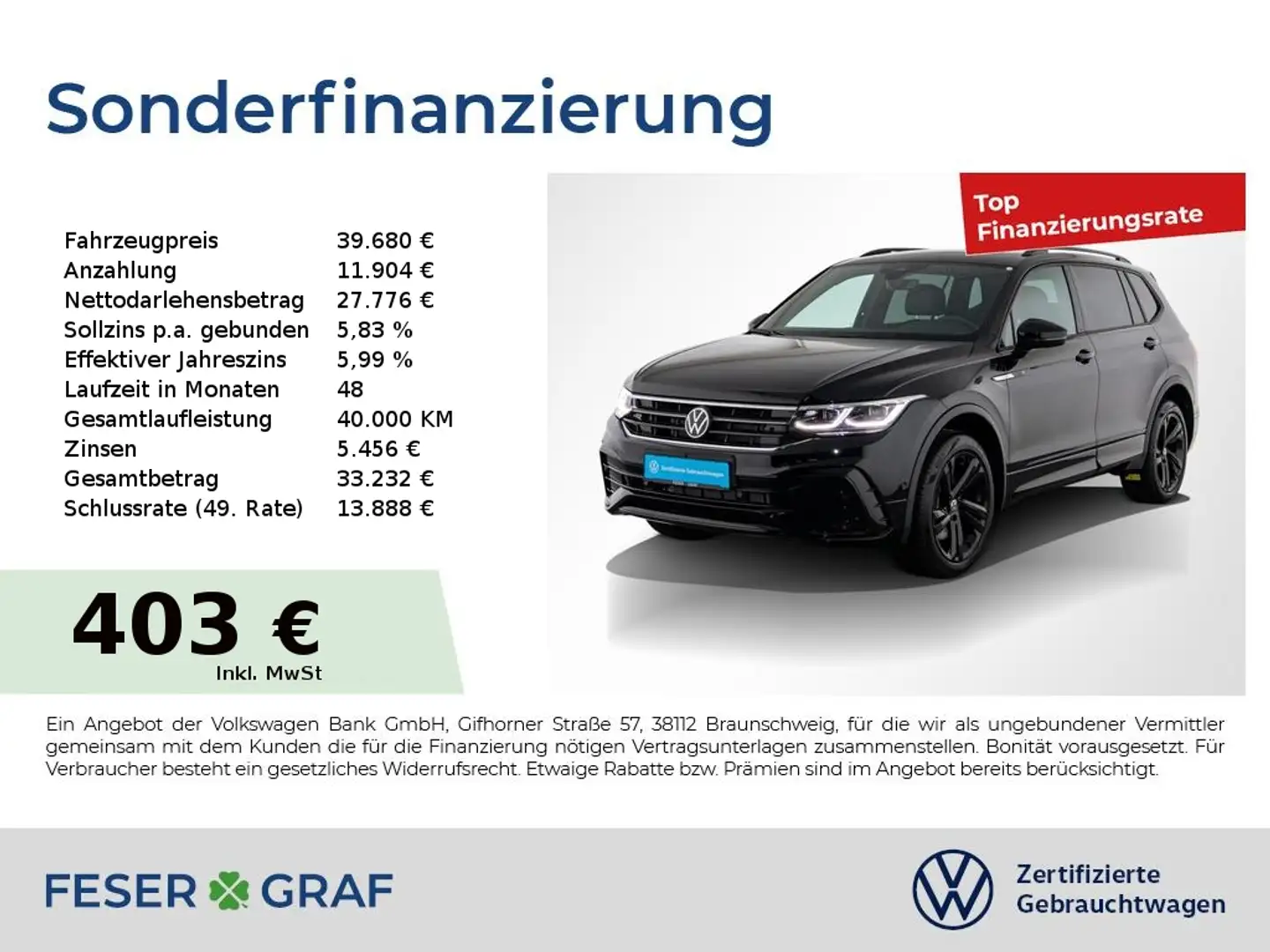Volkswagen Tiguan Allspace 2.0TDI R-Line 4x4 BlackStyle IQ.LIGHT Panoramadach Schwarz - 1