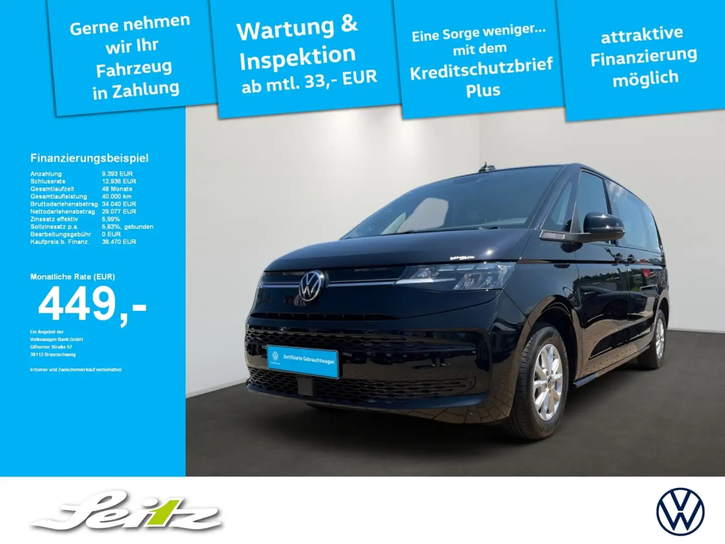 Volkswagen T7 Multivan 1.5 TSI DSG Life LED. Rückfahrkamera. Einparkhilfe Nero - 1