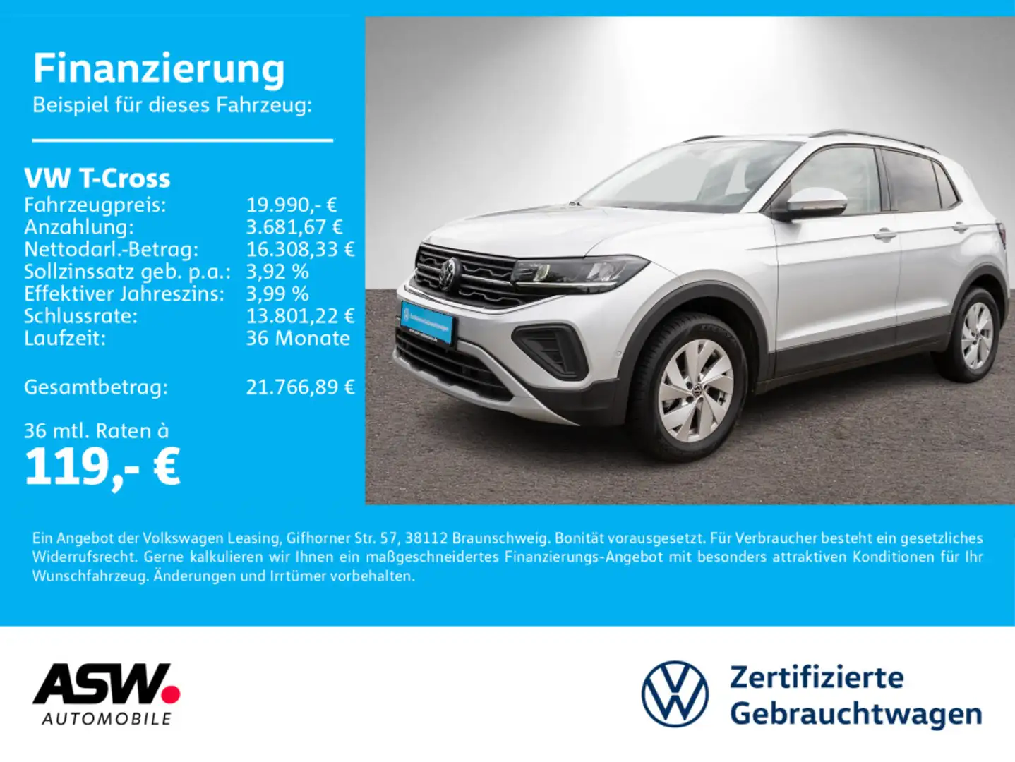 Volkswagen T-Cross Life 1.0 TSI LED Navi SHZ PDC VC ACC AHK Silber - 1