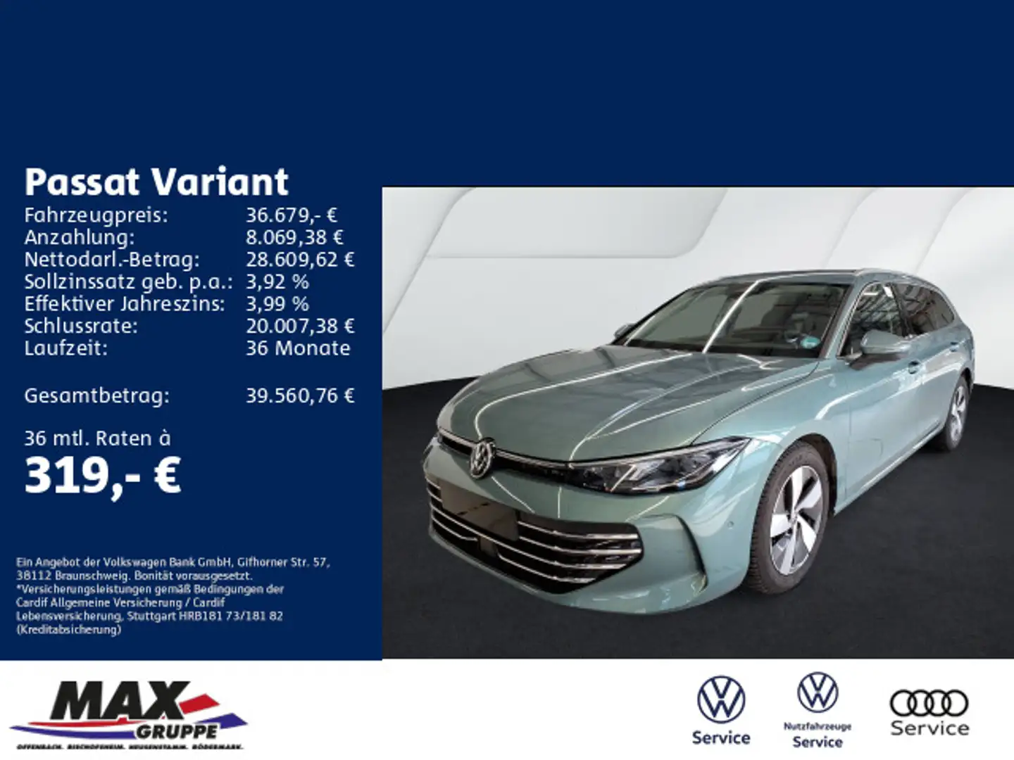 Volkswagen Passat Variant 2.0 TDI DSG ELEGANCE AHK+IQ.LIGHT Grün - 1